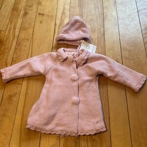 New Toddler Girls Pink Knit Pea Coat Jacket/Hat Mayoral Newborn 18 to 24 Months